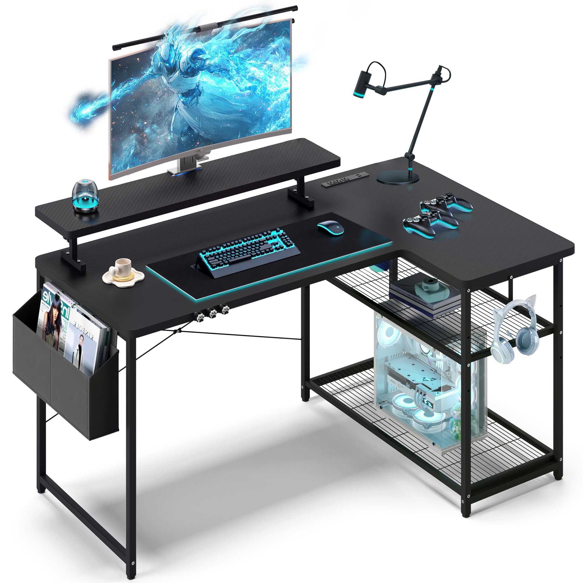 Amazon | Dowinx パソコンデスク L字デスク ラック付き モニターアーム